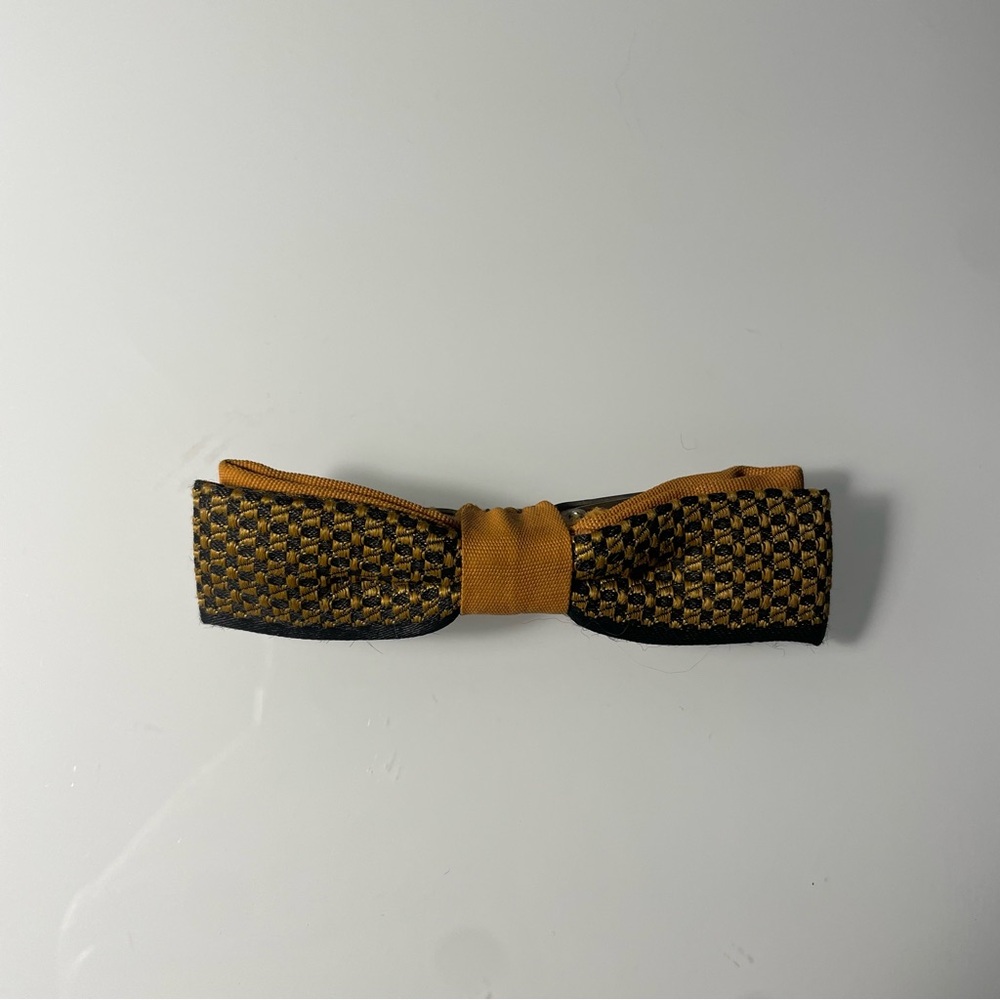 Vintage Gold and Black clip on bow Tie